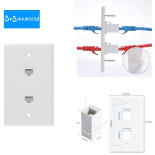 แผ่นผนังอีเธอร์เน็ต Cat6 ตัวเมีย เป็นตัวเมีย RJ45 2 พอร์ต สีขาว