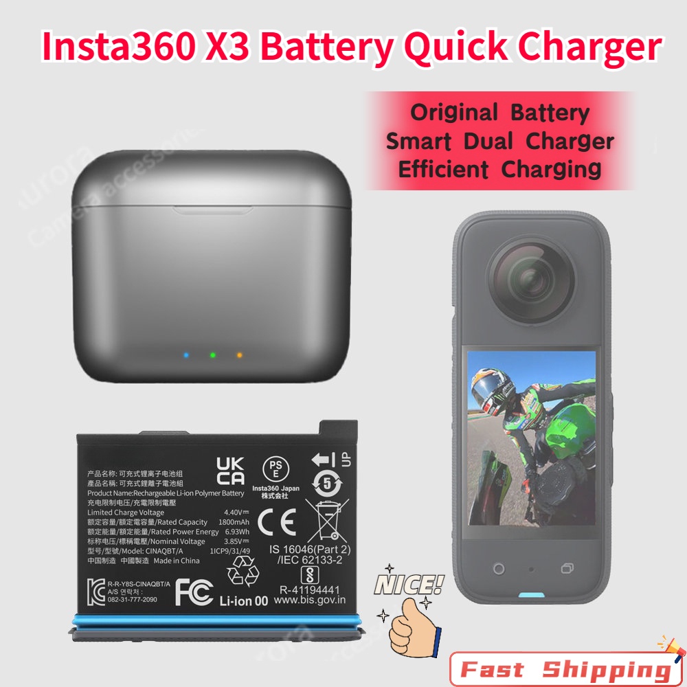 Insta360 X3 Battery กล่องชาร์จแบตเตอรี่ แบบพกพา ชาร์จเร็ว สําหรับ Insta 360 X3 USB Type-C Insta360 ONE X3