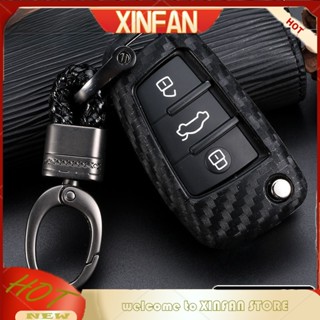 Xinfan เคสกุญแจรีโมทรถยนต์ คาร์บอนไฟเบอร์ 3 ปุ่ม สําหรับ Audi Sline A3 A5 Q3 Q5 A6 C5 C6 A4 B6 TT 80 S6