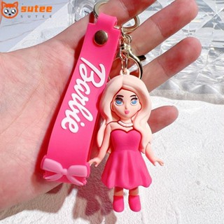 Sutee พวงกุญแจ จี้ตุ๊กตาบาร์บี้ PVC สีชมพู สีแดงกุหลาบ แฟชั่น สําหรับเด็กผู้หญิง 2 ชิ้น