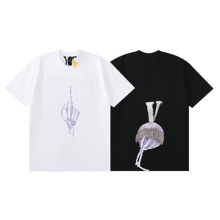 เสื้อยืดถัก ลายโครงกระดูก ประดับเพชร Vlone