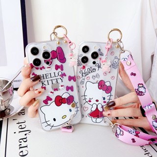 เคสโทรศัพท์มือถือ ลายการ์ตูนเฮลโลคิตตี้น่ารัก พร้อมสายคล้องยาว และสายคล้องมือ สําหรับ Xiaomi Poco C50 Xiaomi Redmi 4A 5 5A 6 6 Pro A1 A1 Plus S2 Y2 4X 6A 5 Plus Xiaomi Redmi Note 5