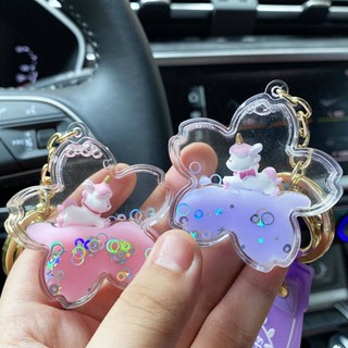 Cute Internet Celebrity Cherry Blossom Quicksand Keychain Exquisite Womens Bag Pendant Acrylic Creative Floating Car Chain Ring Buckle Fsrh