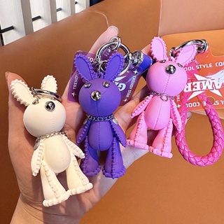 Leather Rabbit Keychain Exquisite Girls Bags Ornaments Fashion Personality Car Key Chain Pendant Cartoon Key Ring ZnYY