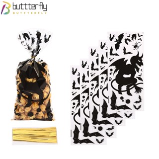 Buttterfly ถุงพลาสติกใส ลายฟักทองผี ค้างคาว สําหรับใส่ขนมฮาโลวีน 50 ชิ้น