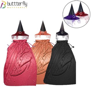 Buttterfly ผ้าคลุมแม่มด แต่งลูกไม้ สีพื้น สําหรับแต่งคอสเพลย์ฮาโลวีน แฟนซี