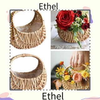 Ethel1 ตะกร้าหวายสาน รูปดอกไม้ สีเหลือง ขนาดเล็ก พร้อมที่จับ แฮนด์เมด สําหรับงานแต่งงาน