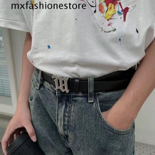 Mxfashione เข็มขัดหนัง PU ผู้ชาย ปรับได้ ฮิปฮอป ผู้หญิง โลหะ ตัวอักษร กางเกงยีน หัวเข็มขัดโลหะ สไตล์พังก์ เกาหลี สายรัดเอว