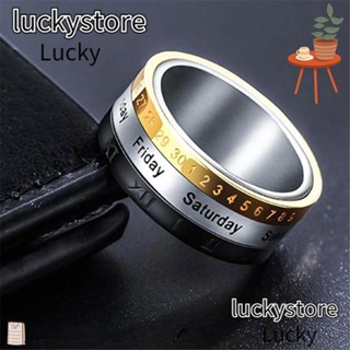 Lucky แหวนตัวเลขโรมัน แสดงวันที่ เวลา 3 ส่วน เครื่องประดับแฟชั่น