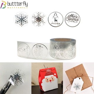 Buttterfly สติกเกอร์ฉลาก ลาย Merry Christmas มีกาวในตัว สีเงิน สําหรับติดตกแต่งการ์ด เทศกาลคริสต์มาส 500 ชิ้น