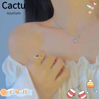 Cactu สร้อยคอโซ่คริสตัล รูปหัวใจ ประดับโบว์ สีชมพู 2023