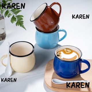 Karen แก้วกาแฟเซรามิค ขนาดใหญ่ 175 มล. สีสดใส สไตล์เรโทร สําหรับตั้งแคมป์