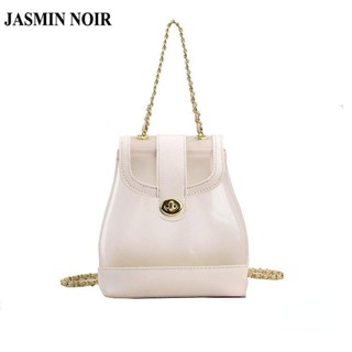 Jasmin NOIR กระเป๋าเป้สะพายหลัง หนัง PU และเจลลี่ใส แต่งสายโซ่ล็อก เหมาะกับการเดินทาง สําหรับผู้หญิง