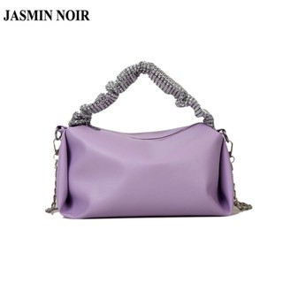 Jasmin NOIR กระเป๋าถือ กระเป๋าสะพายไหล่ สะพายข้าง หนัง PU ใบเล็ก แต่งสายโซ่คล้อง ประดับเพชร สําหรับสตรี