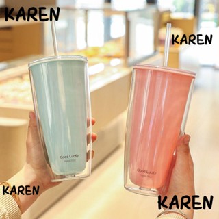 Karen ขวดน้ําดื่ม สองชั้น ความจุขนาดใหญ่ 750 มล. สีพื้น สําหรับเดินทาง ฟิตเนส