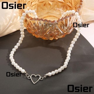 Osier1 สร้อยคอโชคเกอร์ จี้ไข่มุก รูปหัวใจ สไตล์ฝรั่งเศสวินเทจ สีเงิน เครื่องประดับ สําหรับผู้หญิง