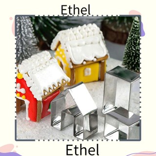 Ethel1 ชุดแม่พิมพ์ตัดคุกกี้ บิสกิต ขิง สเตนเลส ลายคริสต์มาส สีเงิน DIY สําหรับตกแต่งเค้ก 9 ชิ้น