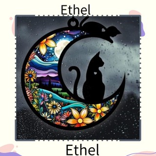 Ethel1 พวงหรีดแมว อะคริลิค รูปดวงจันทร์ คุณภาพสูง สําหรับตกแต่งบ้าน วันฮาโลวีน