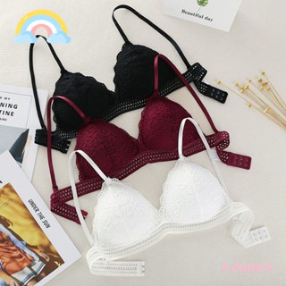 June บราลูกไม้ สไตล์ฝรั่งเศส ผู้หญิง ไร้รอยต่อ Bralette สามเหลี่ยม คัพบาง