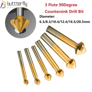 Buttterfly ดอกสว่านเคาน์เตอร์ซิงค์ HSS 3 ฟลุต 6.3 8.3 10.4 12.4 16.5 20.5 มม. ด้ามจับกลม 90 องศา คุณภาพสูง