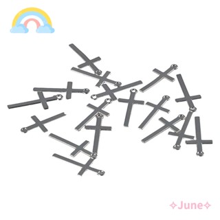 June จี้สร้อยคอ ลูกปัดไม้กางเขน โลหะ ขนาดเล็ก 14x30 มม. สีเงิน 200 ชิ้น