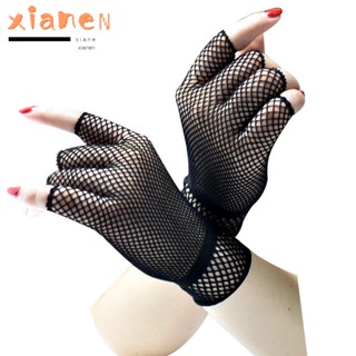 Xianen ถุงมือครึ่งนิ้ว แฟชั่น เซ็กซี่ ลูกไม้ยืด ถุงมือ