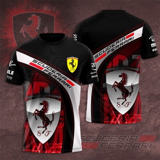 เสื้อยืดแขนสั้น พิมพ์ลายทีมแข่งรถ Scuderia Ferrari แฟชั่นฤดูร้อน สไตล์สปอร์ต สําหรับเด็กผู้หญิง และผู้ชาย