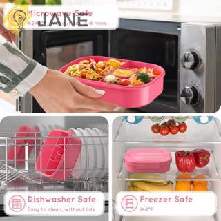 Jane กล่องอาหารกลางวัน กันรั่วซึม พร้อมกล่องเบนโตะ ปลอด BPA 1300 มล. สีชมพู 4 ช่อง สําหรับผู้ใหญ่ 19 ชิ้น