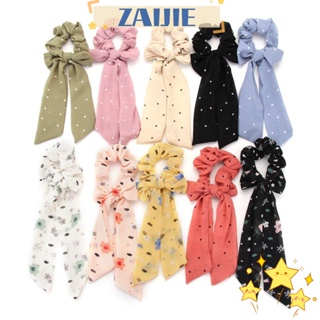 Zaijie24 โบว์ผม Scrunchies ชีฟองลายจุดน้อยผมหางม้าที่คาดผมผู้หญิงเครื่องประดับผม