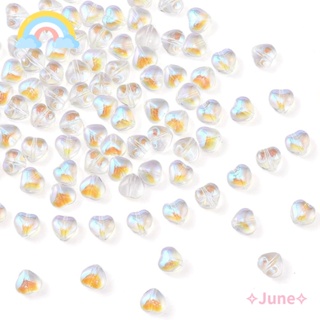 June ลูกปัดแก้วคริสตัลใส AB รูปหัวใจ 8 มม. 100 ชิ้น