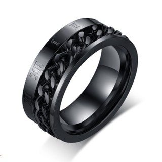 เครื่องประดับผู้ชาย แหวนสเตนเลส หมุนได้ ตัวเลขโรมัน 8 มม. ไซ…