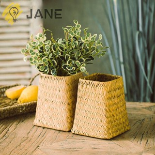 Jane ตะกร้าหวายไม้ไผ่ ทรงสี่เหลี่ยม สีเหลือง พับได้ แฮนด์เมด สําหรับปลูกดอกไม้ สวน