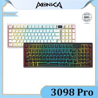 Monka 3098 Pro คีย์บอร์ดเล่นเกมไร้สาย สามโหมด RGB ปลั๊กร้อน บลูทูธ