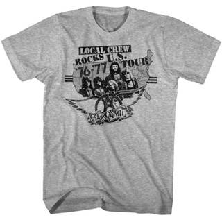 Aerosmith ลูกเรือท้องถิ่น หิน U.S. เสื้อยืด พิมพ์ลายอัลบั้มวงเมทัล Tour 76-77 สําหรับผู้ใหญ่