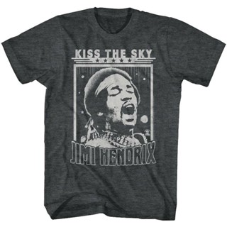 เสื้อยืด พิมพ์ลาย Jimi Hendrix Kiss The Sky Heather สีดํา สําหรับผู้ใหญ่