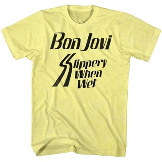 เสื้อยืด พิมพ์ลาย Bon Jovi Slippery สีเหลือง สําหรับผู้ใหญ่