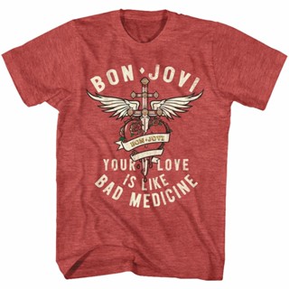 เสื้อยืด พิมพ์ลาย Bon Jovi Bad Medicine Red Heather สําหรับผู้ใหญ่