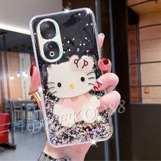 เคสโทรศัพท์มือถือ ลายการ์ตูนแมวน่ารัก พร้อมกระจกขาตั้ง สีชมพู สําหรับ Honor 90 Lite Pro 5G Honor90 Honor90Lite