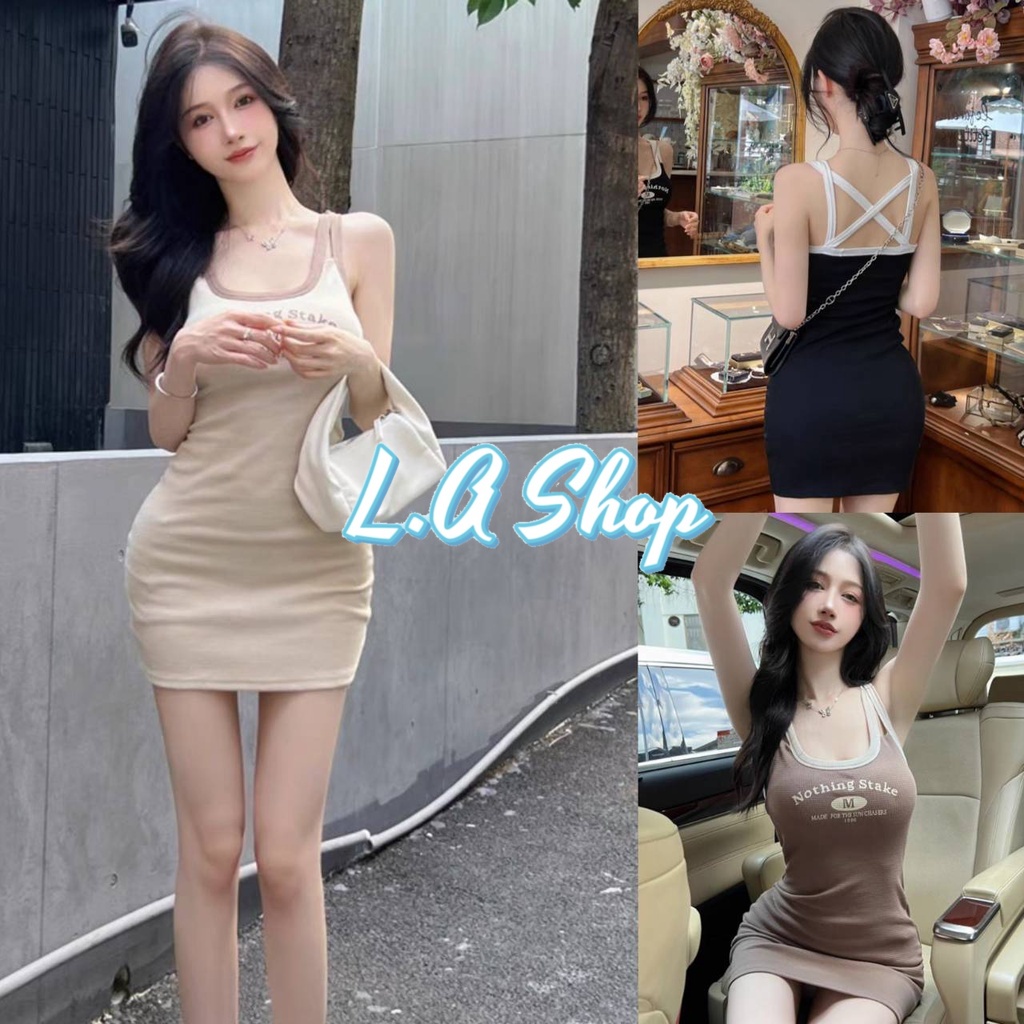 L.A Shop พร้อมส่ง ชุดเดรสดีเทลเว้าด้านหลัง X ผ้าไหมพรม เว้าด้านหลัง ลายเสื้อตัวอักษร "M2309-3" -C