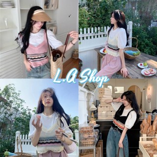 L.A Shop พร้อมส่ง  เสื้อไหมพรมแขนสั้น สไตล์เกาหลี เสื้อ2ชั้นติดกัน "47241" -C