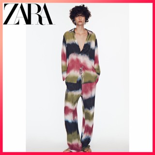 Zara ใหม่ เสื้อเชิ้ตแขนยาว คอปก พิมพ์ลายมัดย้อม สําหรับผู้หญิง