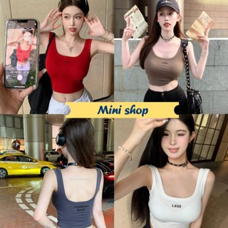 Mini shop🌸พร้อมส่ง🌸 (FY6018) เสื้อกล้ามเว้าหลัง มีฟองน้ำในตัว ดีเทลตัวอักษร ทั้งหน้าและหลัง