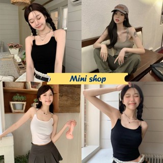 Mini shop🌸พร้อมส่ง🌸 (8K96)  เสื้อกล้ามท็อป ไหมพรม ไม่มีฟองน้ำ ดีเทลอะไหล่เงิน เข้ารูป -C