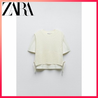 Zara ใหม่ เสื้อยืดลําลอง แขนสั้น ผ้าถัก สําหรับสตรี