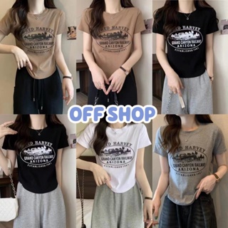 OFF SHOP พร้อมส่ง (OFF-M2905-2) เสื้อครอปแขนสั้น ทรงหลวม ไหมพรมคอกลม พิมพ์ลายตัวอักษร -C