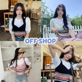 OFF SHOP พร้อมส่ง (OFF-47241)  เสื้อไหมพรม แขนสั้น ดีเทลเย็บ 2ชั้นติดกัน -C