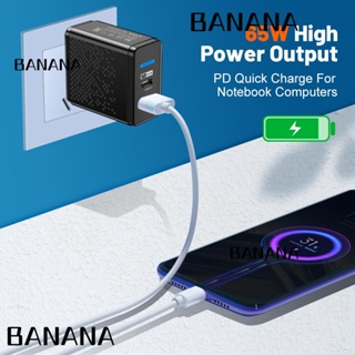 Banana1 อะแดปเตอร์ชาร์จโทรศัพท์มือถือ Type-C 65W หลายพอร์ต ปลั๊ก US เรืองแสง USB PC แบบพกพา