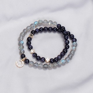 [Star Moon Myth] สร้อยข้อมือหินมูนสโตนธรรมชาติ หินทรายสีฟ้า วงกลมคู่ ดาว ดวงจันทร์ ตํานาน คริสตัลธรรมชาติ สร้อยข้อมือนําโชค สีเทา มูนสโตน หลายวงกลม ของขวัญวันวาเลนไทน์