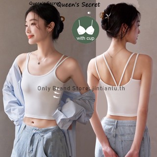 [Queens Secret] เสื้อครอปท็อป ผ้าฝ้าย เอวลอย แต่งไขว้ สําหรับผู้หญิง