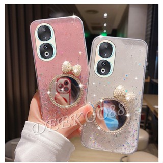 พร้อมส่ง ใหม่ เคสโทรศัพท์มือถือ TPU นิ่ม ประดับโบว์ 3D วิบวับ พร้อมกระจก รูปดาวน่ารัก สําหรับ Honor 90 5G Lite Honor90 Honor90Lite 2023 Honor 90 Lite